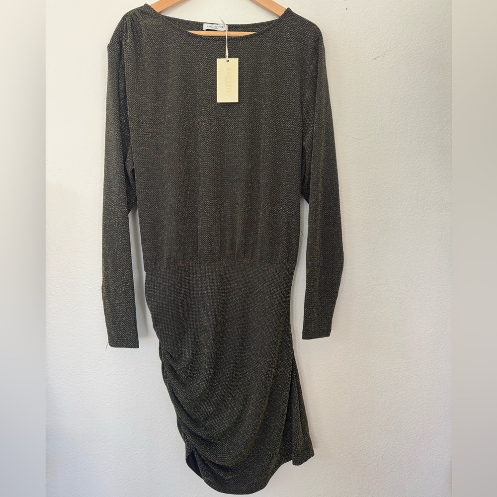 NWT RAMY BROOK Sariyah Elegant Metallic Black Gold Rauched Dress Size XL XLarge